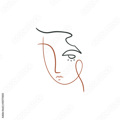 Terracotta Boho Line Drawing Woman Face Fashion Beauty Minimalist Vector Illustration