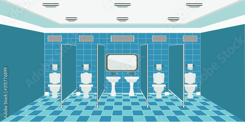 public toilet interior. with washbasins