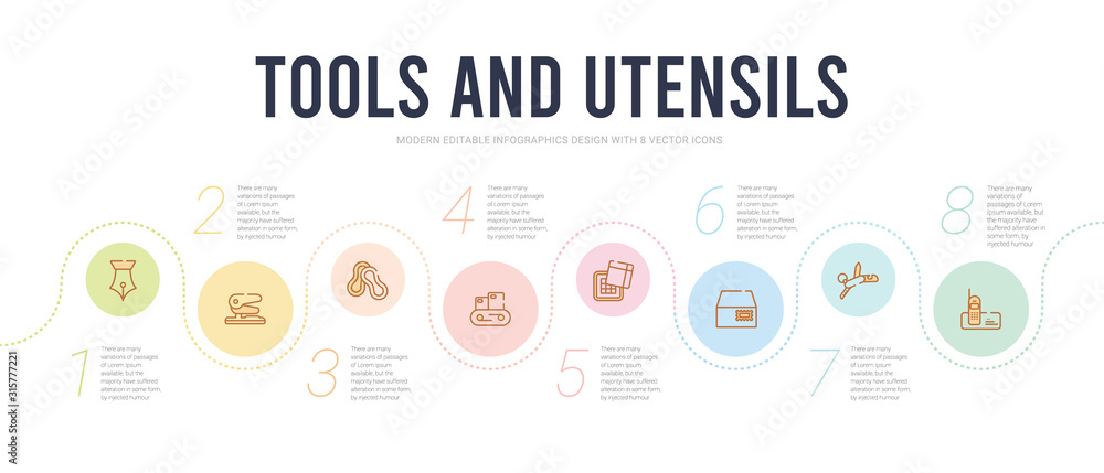 tools and utensils concept infographic design template. included modern telephone, penknife, postage, chocolate box, packing machine, rubber bands icons tools and utensils concept infographic design template. included modern telephone, penknife, postage, chocolate box, packing machine, rubber bands icons