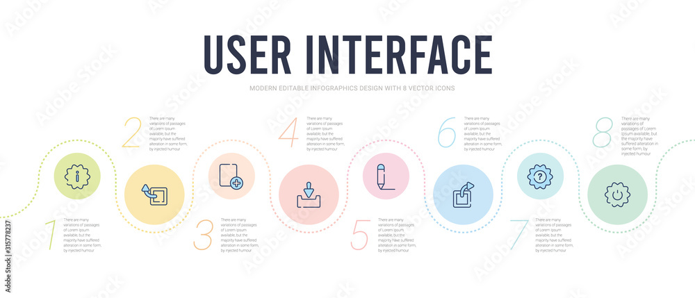 user interface concept infographic design template. included on off power button, question button, export archive, gross pencil, file inbox, add new document icons user interface concept infographic design template. included on off power button, question button, export archive, gross pencil, file inbox, add new document icons
