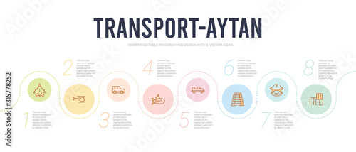 transport-aytan concept infographic design template. included ticket booth with cross, unidentified flying object, railway line, suv, small submarine, all terrain icons