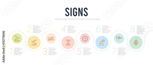 signs concept infographic design template. included align, wind, positive, addition, the sum of, is not equal to icons