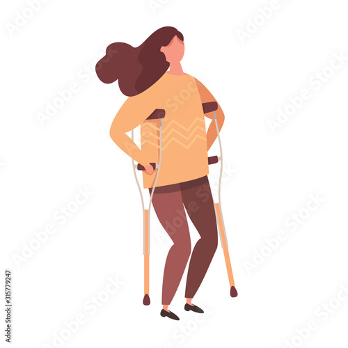 Modern vector illustration of handicapped woman. An elderly man with walking cane. Isolated on white background.