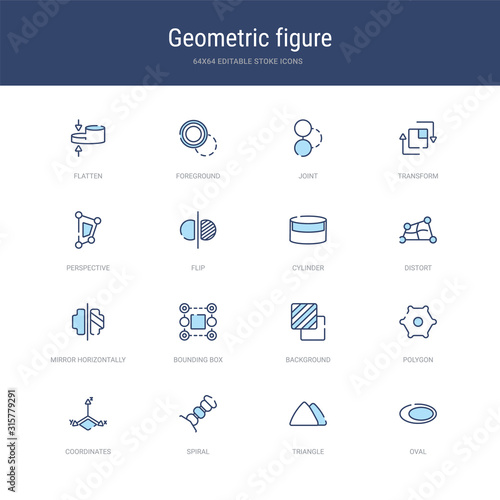 set of 16 vector stroke icons such as oval, triangle, spiral, coordinates, polygon, background from geometric figure concept. can be used for web, logo, ui\u002fux