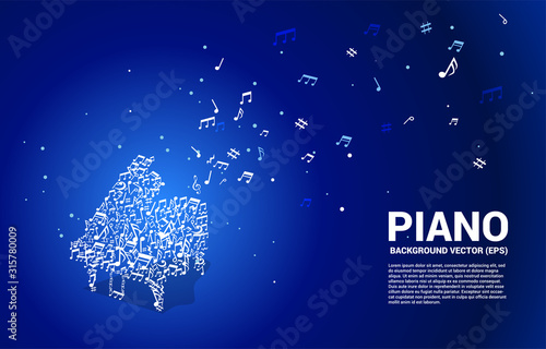 Vector music melody note dancing flow shape piano icon . Concept background for song and concert theme.