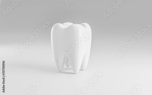 White healthy Tooth isolated on white background with copy space 3d illustration render