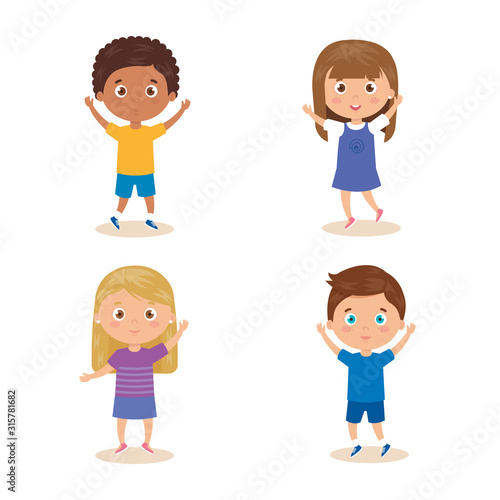 set of children standing on white background