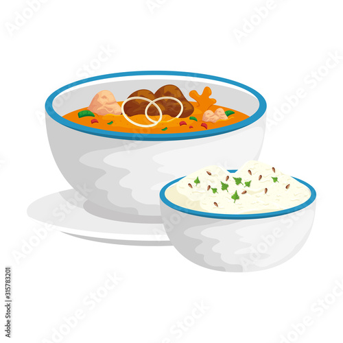bowl of rice and soup isolated icon