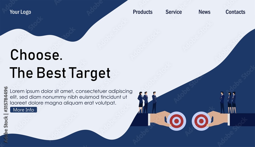 Business team debate to choose best target. Business Landing Page Template..