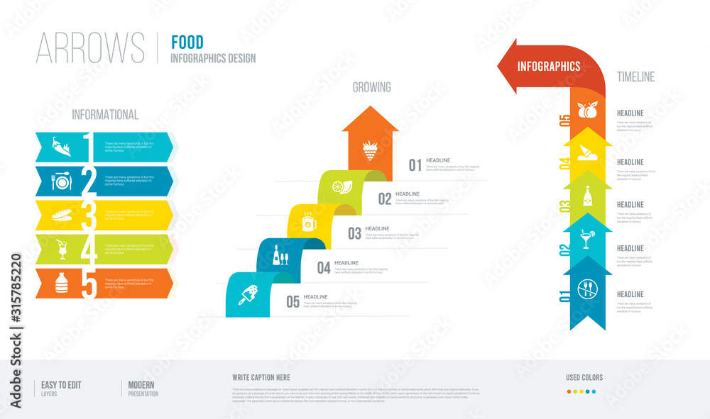 arrows style infogaphics design from food concept. infographic vector illustration