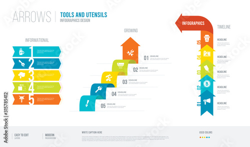 arrows style infogaphics design from tools and utensils concept. infographic vector illustration