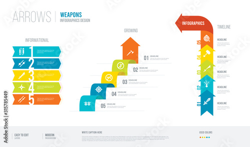 arrows style infogaphics design from weapons concept. infographic vector illustration