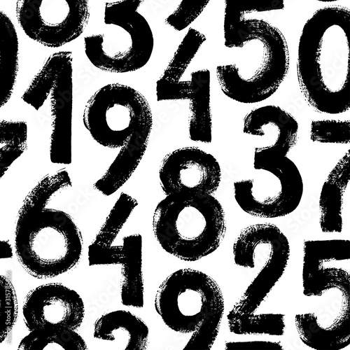 Grunge numbers vector seamless pattern. Grunge dirty painted numbers background. Monochrome vector abstract background.