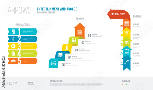 arrows style infogaphics design from entertainment and arcade concept. infographic vector illustration