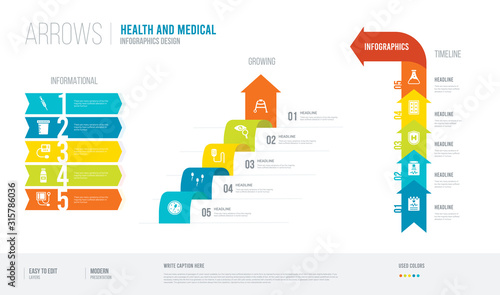 arrows style infogaphics design from health and medical concept. infographic vector illustration