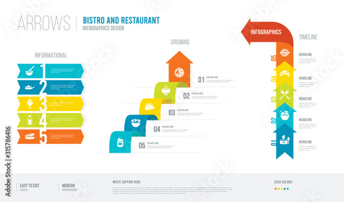 arrows style infogaphics design from bistro and restaurant concept. infographic vector illustration photo