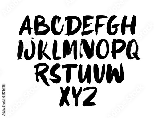 Black ink alphabet hand drawn vector template. Grunge dry brushstrokes letters design.