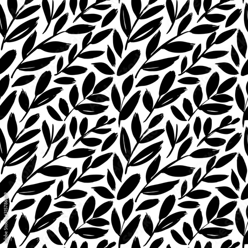 Leaves and branches vector seamless pattern. Brush leaves and twigs. Olive branch modern pattern.