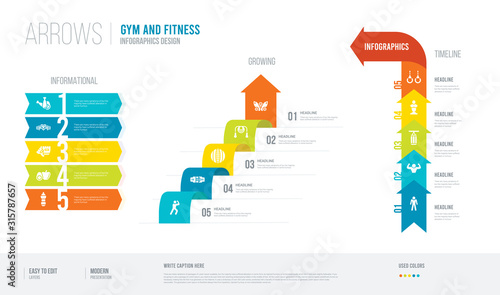 arrows style infogaphics design from gym and fitness concept. infographic vector illustration