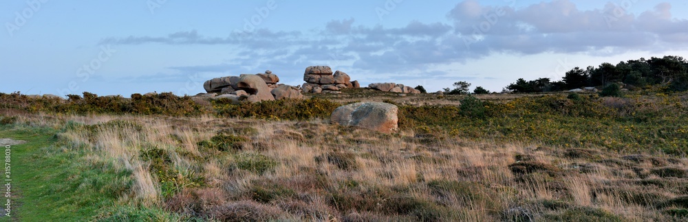 The pink granite coast of Ploumanach in Brittany. France The pink granite coast of Ploumanach in Brittany. France