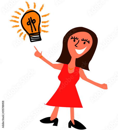 Una mujer teniendo una brillante idea, la mujer tiene vestido.