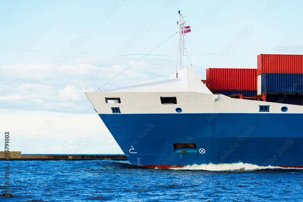 Large container ship close-up, Baltic sea, Latvia - obrazy, fototapety, plakaty 