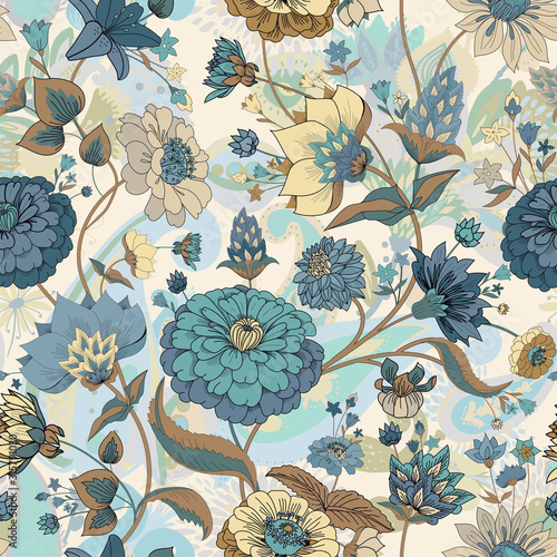 Floral seamless original pattern in vintage paisley style