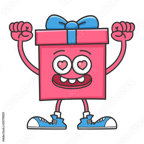 Happy valentine gift box cartoon with arms in the air