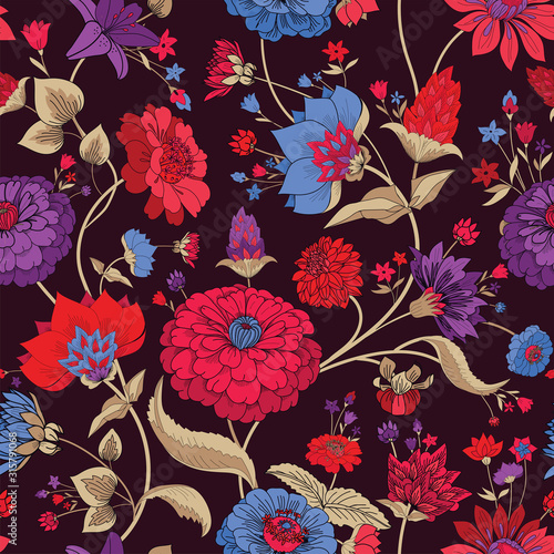Fototapeta Naklejka Na Ścianę i Meble -  Floral seamless original pattern in vintage paisley style