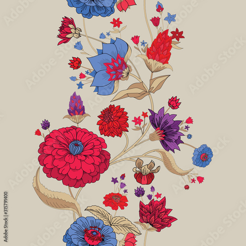 Seamless border. Floral original pattern in vintage style.