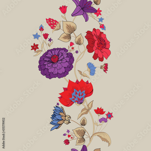Seamless border. Floral original pattern in vintage style.