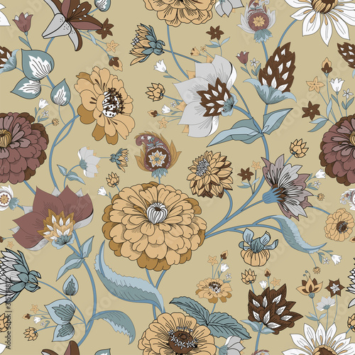 Floral seamless original pattern in vintage paisley style