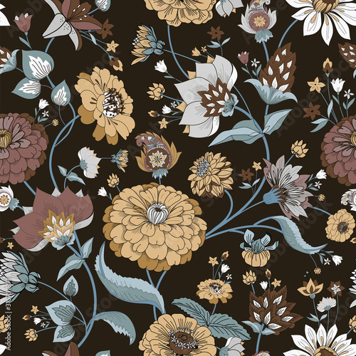 Floral seamless original pattern in vintage paisley style