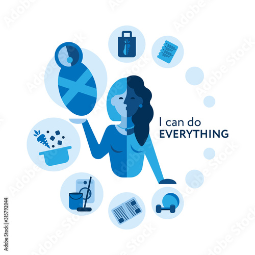 Super mom, super woman, super housewife. Women of the world can do anything. Infographics