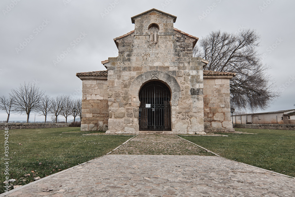 Naklejka premium The Church of San Juan Bautista is the first Visigothic monument located in the town of Baños de Cerrato , Palencia Spain a place that was Roman villas