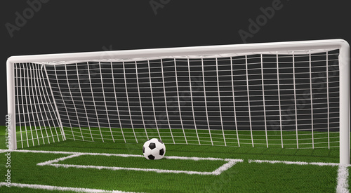 soccer field with football ball and soccer goal 3d-illustration