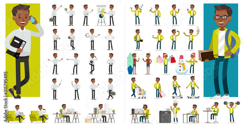 Set of people working and lifestyle character vector design. Presentation in various action with emotions, running, standing and walking.