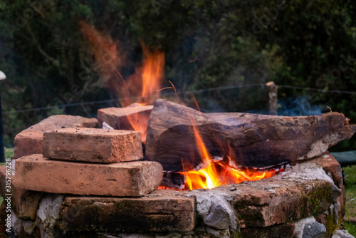 wood burning in campfire on bricks 4