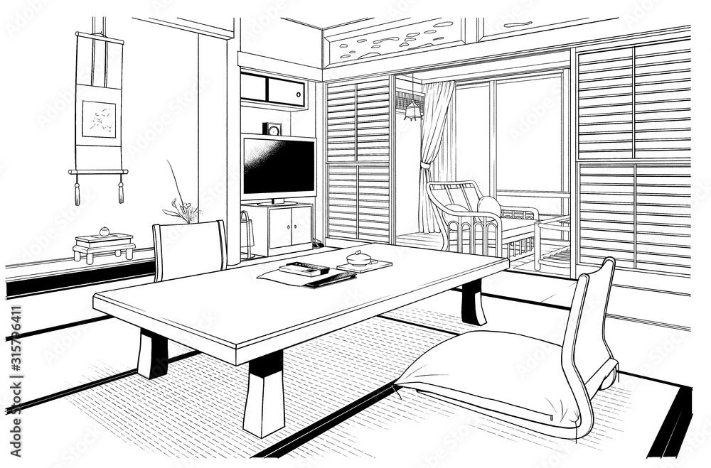 漫画風ペン画イラスト 旅館 Stock Illustration Adobe Stock