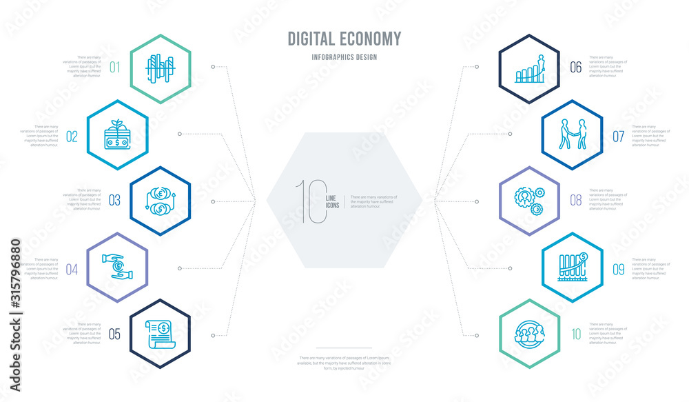 digital economy concept business infographic design with 10 hexagon options. outline icons such as population, profits, productivity, deal, growth, savings digital economy concept business infographic design with 10 hexagon options. outline icons such as population, profits, productivity, deal, growth, savings