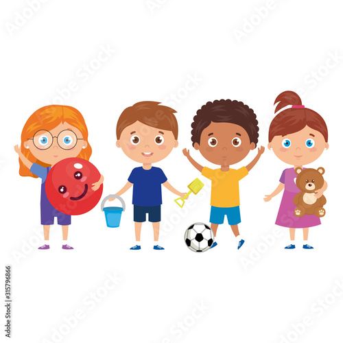 scene children standing on white background