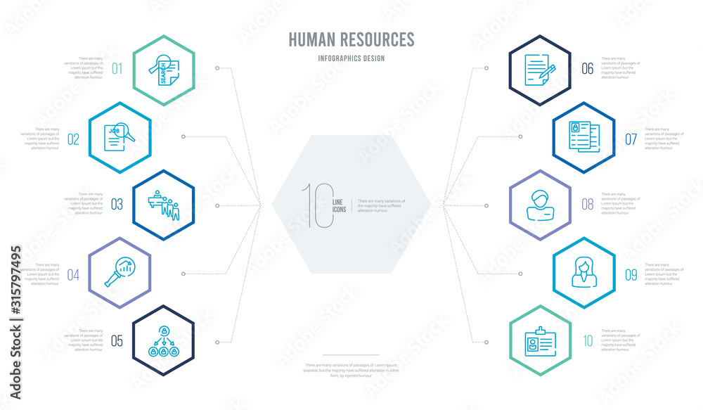 human resources concept business infographic design with 10 hexagon ...
