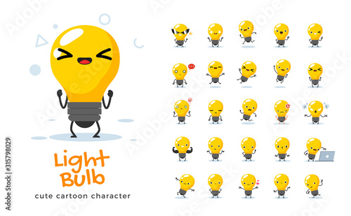 Vector set of cartoon images of Light Bulb. Vector Illustration.