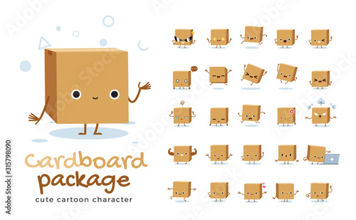 Vector set of cartoon images of Cardboard Box. Vector Illustration.