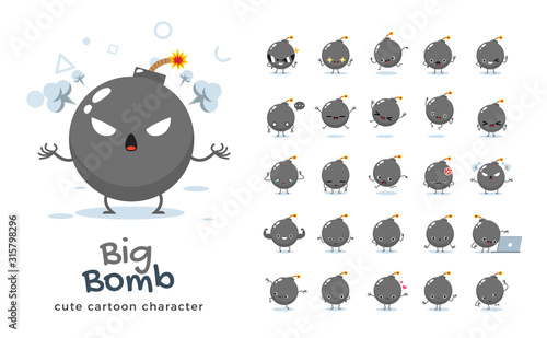 Vector set of cartoon images of Big Bomb. Vector Illustration.
