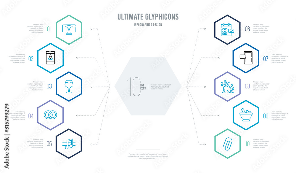 ultimate glyphicons concept business infographic design with 10 hexagon options. outline icons such as attach rotated, medicine mortar, man and tree, message balloon, calendar with letter x, two ultimate glyphicons concept business infographic design with 10 hexagon options. outline icons such as attach rotated, medicine mortar, man and tree, message balloon, calendar with letter x, two