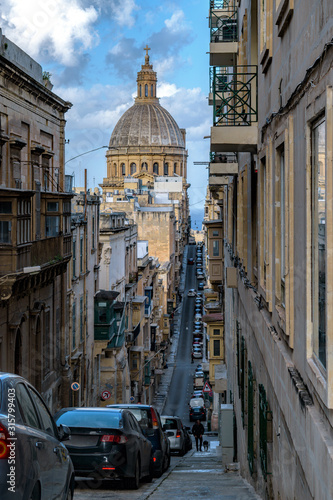 Narrow streets of the old of Valletta on Malta.