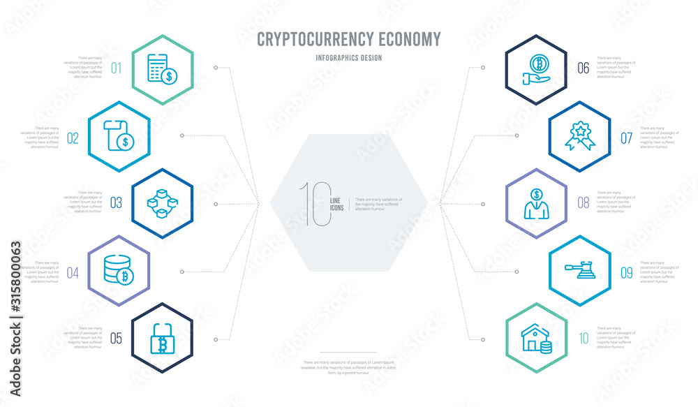 cryptocurrency economy concept business infographic design with 10 hexagon options. outline icons such as asset, auction hammer, banker, best seller, bitcoin accepted, bitcoins cryptocurrency economy concept business infographic design with 10 hexagon options. outline icons such as asset, auction hammer, banker, best seller, bitcoin accepted, bitcoins