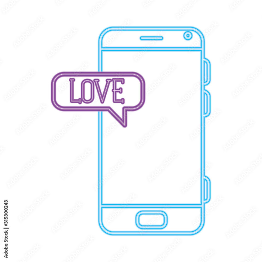 smartphone with speech bubble in neon light, valentines day smartphone with speech bubble in neon light, valentines day