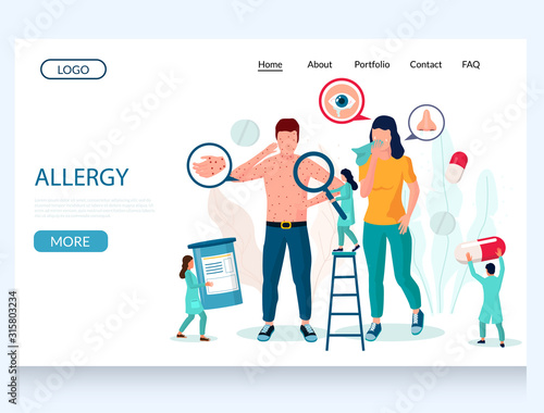 Allergy vector website landing page design template